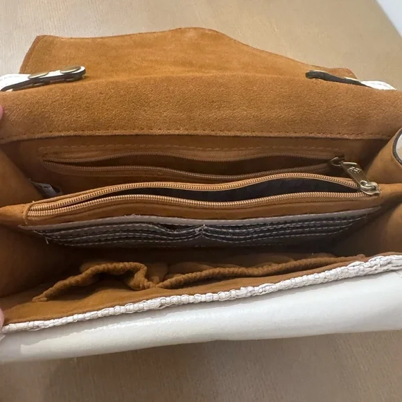 Patricia Nash Woven Crossbody Bag Cream Neutral Leather Trim NWOT Coastal Chic - Picture 5 of 9